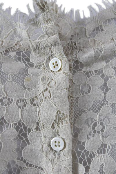 Joie Women Floral Boat Neck Blouse Ivory Poly Button 3/4 Sleeve Size M