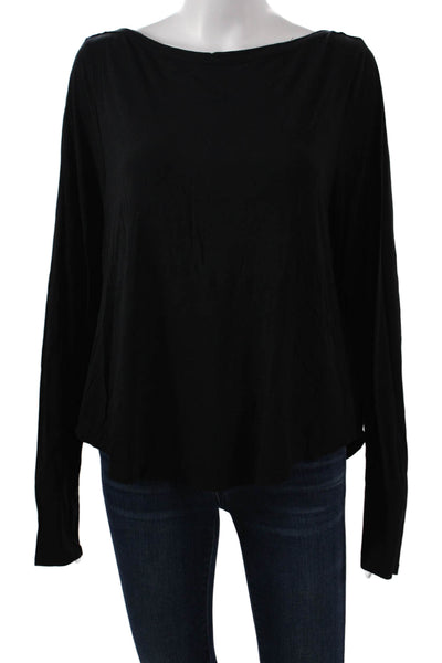 Vince Womens Basic T-Shirt Black Boat Neck Long Sleeve Cotton Spandex Size M