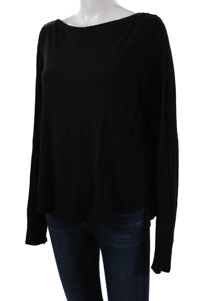 Vince Womens Basic T-Shirt Black Boat Neck Long Sleeve Cotton Spandex Size M