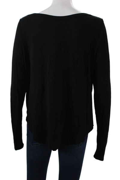 Vince Womens Basic T-Shirt Black Boat Neck Long Sleeve Cotton Spandex Size M