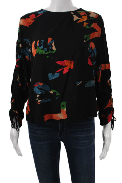 Desigual Women Basic Blouse Black Floral Viscose Long Sleeve Round Neck Size XS