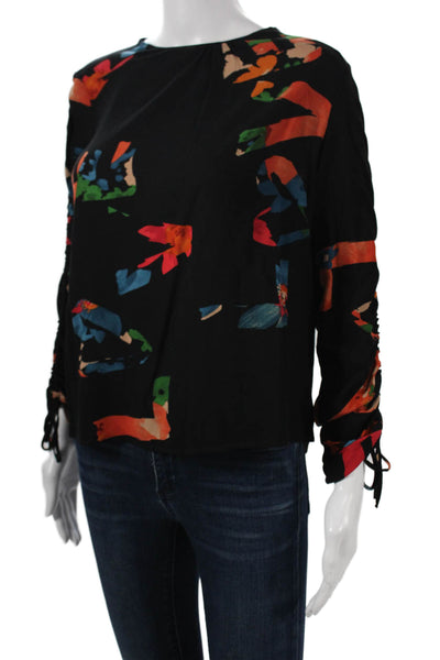 Desigual Women Basic Blouse Black Floral Viscose Long Sleeve Round Neck Size XS