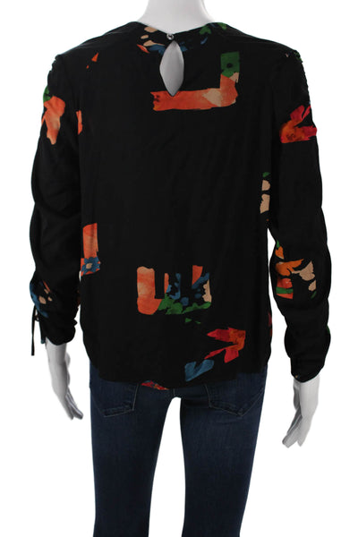 Desigual Women Basic Blouse Black Floral Viscose Long Sleeve Round Neck Size XS