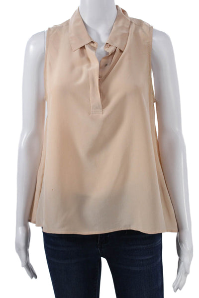 Equipment Femme Women Basic Silk Sleeveless Collared Button Blouse Beige Size M