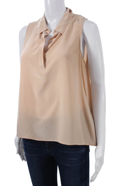 Equipment Femme Women Basic Silk Sleeveless Collared Button Blouse Beige Size M