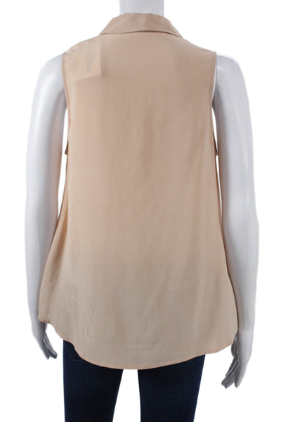 Equipment Femme Women Basic Silk Sleeveless Collared Button Blouse Beige Size M