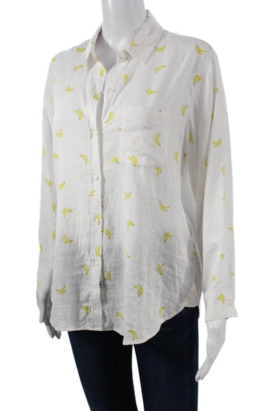 Rails Womens Collared Fruit Print Linen Rayon Long Sleeve Button-Up Top Size M