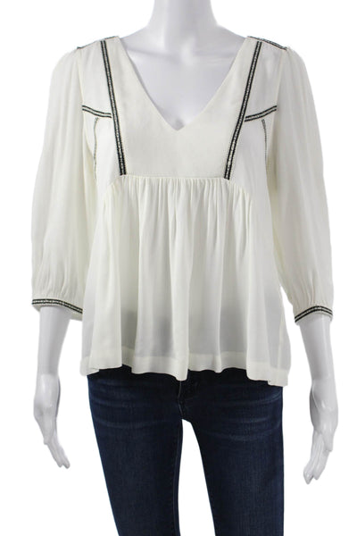 Ba&Sh Womens Tunic Blouse White V-Neck 3/4 Sleeve Viscose Size XS