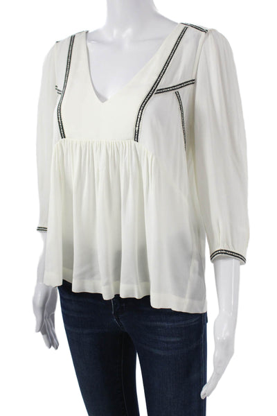 Ba&Sh Womens Tunic Blouse White V-Neck 3/4 Sleeve Viscose Size XS