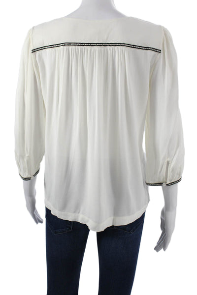 Ba&Sh Womens Tunic Blouse White V-Neck 3/4 Sleeve Viscose Size XS