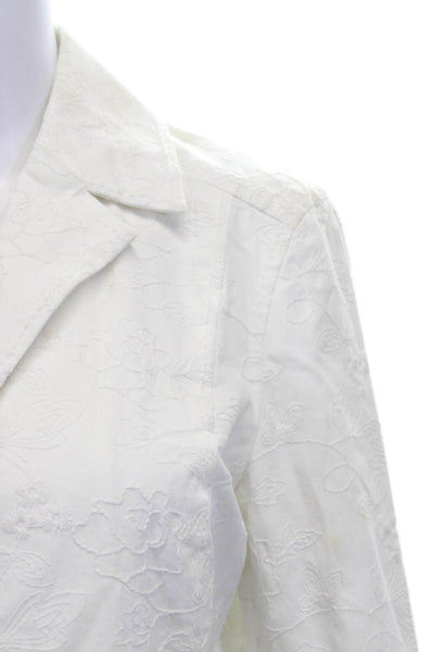 Spanner Womens Basic Jacket White Floral Button 3/4 Sleeve Spandex Size 8