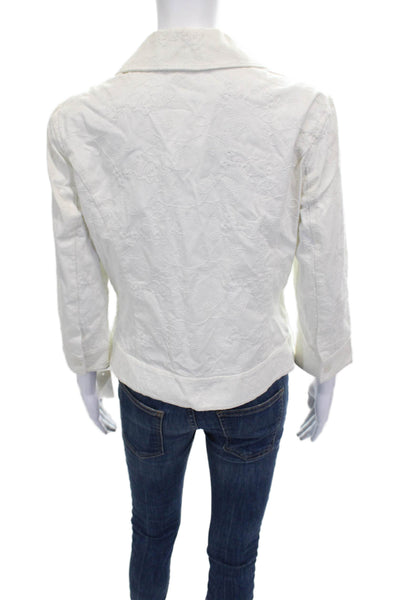 Spanner Womens Basic Jacket White Floral Button 3/4 Sleeve Spandex Size 8
