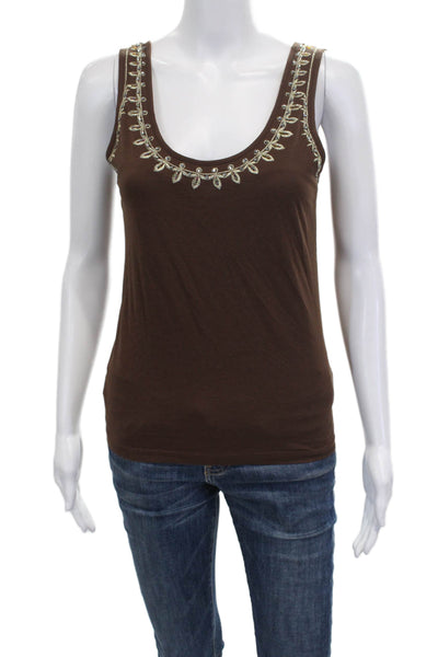 DKNY Women Basic Cotton Tank Scoop Neck Brown Petite Size S