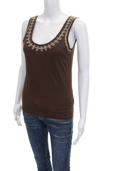 DKNY Women Basic Cotton Tank Scoop Neck Brown Petite Size S