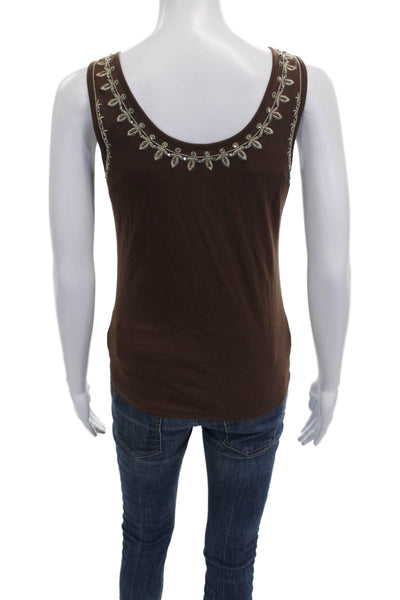 DKNY Women Basic Cotton Tank Scoop Neck Brown Petite Size S