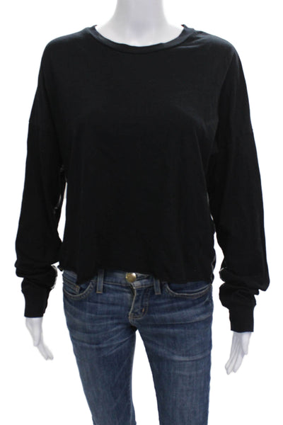 Michael Lauren Women Black Cotton Crew Neck Long Sleeve Basic T-Shirt Size S