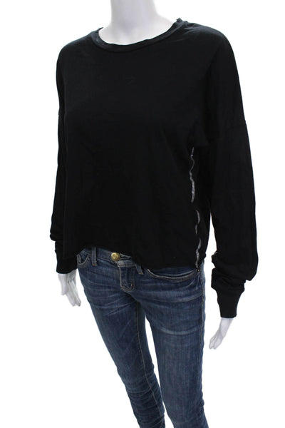 Michael Lauren Women Black Cotton Crew Neck Long Sleeve Basic T-Shirt Size S