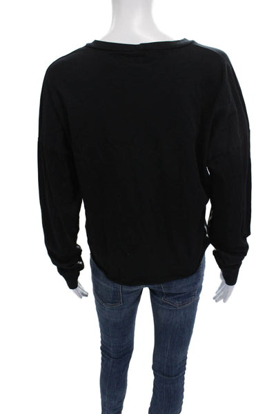 Michael Lauren Women Black Cotton Crew Neck Long Sleeve Basic T-Shirt Size S
