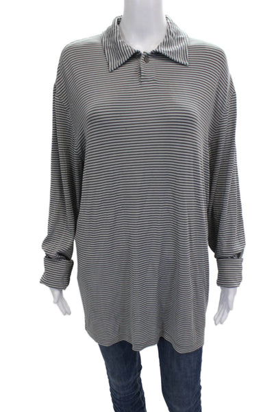 Verri Mens Polo Gray Striped Acetate Collared Long Sleeve Size XL