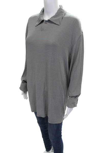 Verri Mens Polo Gray Striped Acetate Collared Long Sleeve Size XL