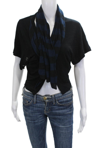 Twinkle By Wenlan Women Cropped Black Cowl Neck Short Sleeve Blouse Size M