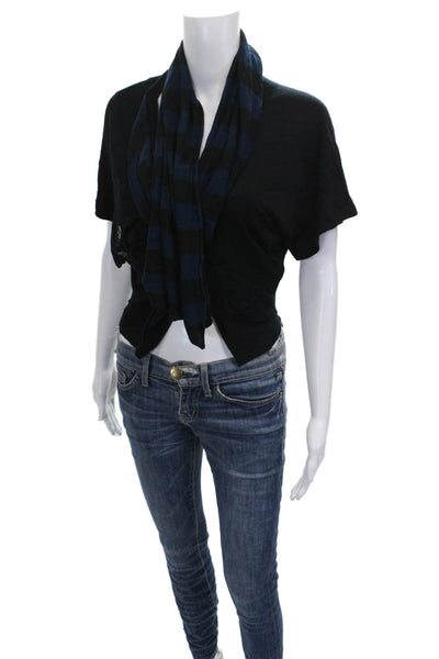 Twinkle By Wenlan Women Cropped Black Cowl Neck Short Sleeve Blouse Size M