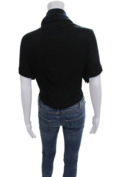Twinkle By Wenlan Women Cropped Black Cowl Neck Short Sleeve Blouse Size M