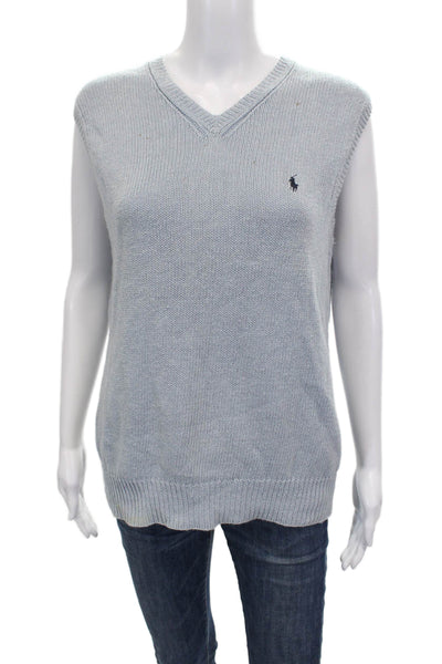 Polo Ralph Lauren Men Sleeveless V-Neck Vest Blue Cotton Blend Solid Size S