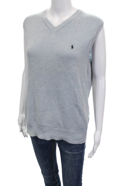 Polo Ralph Lauren Men Sleeveless V-Neck Vest Blue Cotton Blend Solid Size S