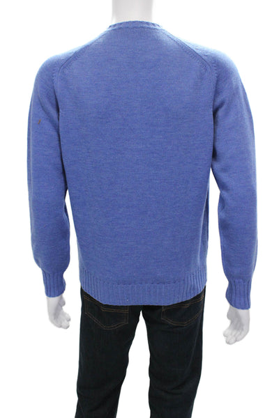 Tyrone Mens Wool Pullover Sweater Crew Neck Blue Long Sleeve Size M