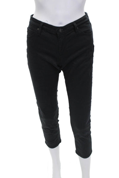 AG Adriano Goldschmied Womens Cropped Black Cotton Blend Jeans Button Size 28