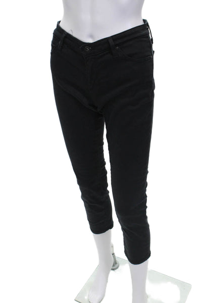 AG Adriano Goldschmied Womens Cropped Black Cotton Blend Jeans Button Size 28