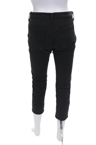 AG Adriano Goldschmied Womens Cropped Black Cotton Blend Jeans Button Size 28