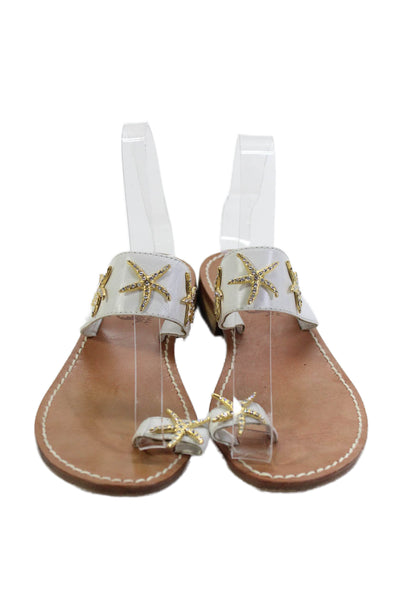 Miss Trish of Capri Womens Leather Jeweled Sandals White Size 37 7