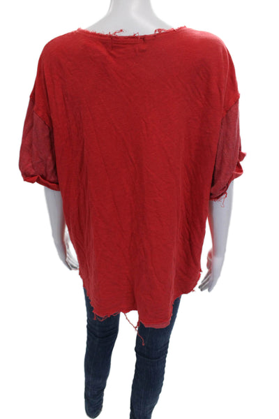 Wildfox Women Red Graphic V-Neck Cotton Basic T-Shirt Short Sleeve Size M