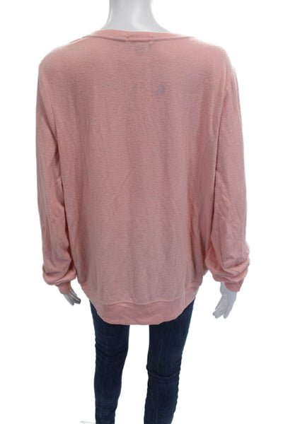 Wildfox Women Pullover Pink Cotton Spandex Long Sleeve Round Neck Size XL