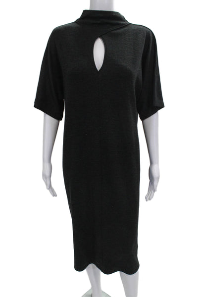 Zara Women Shift Dress Black High Neck Half Sleeve Mid Calf Polyester Size L