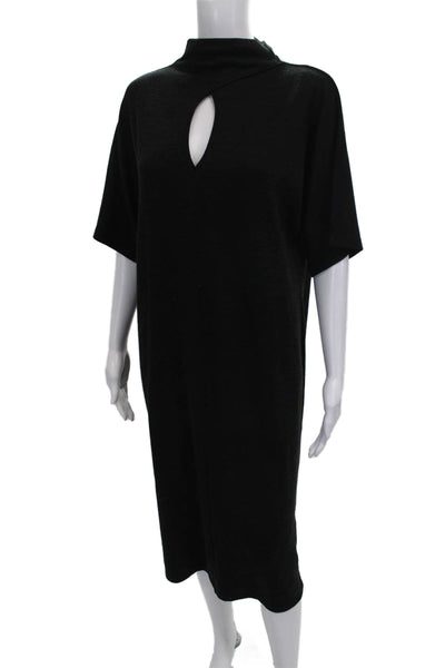 Zara Women Shift Dress Black High Neck Half Sleeve Mid Calf Polyester Size L