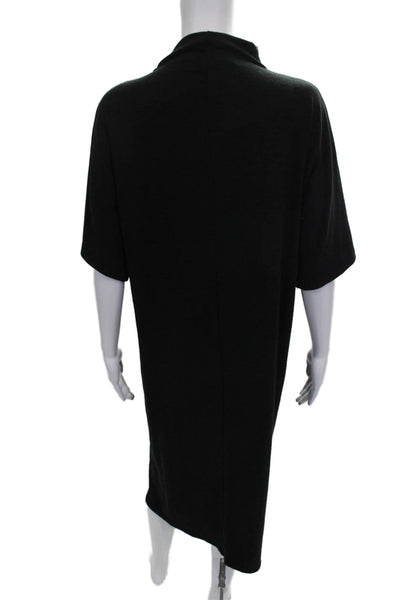 Zara Women Shift Dress Black High Neck Half Sleeve Mid Calf Polyester Size L