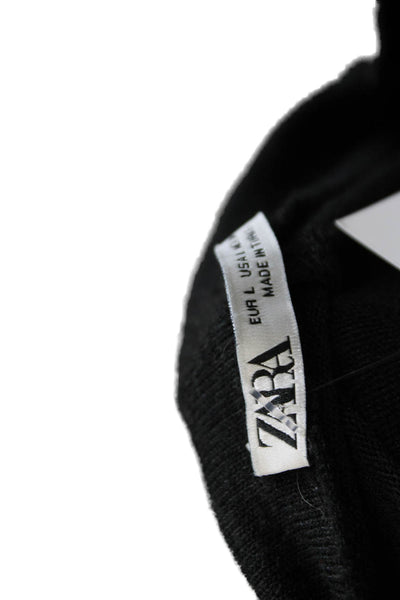 Zara Women Shift Dress Black High Neck Half Sleeve Mid Calf Polyester Size L