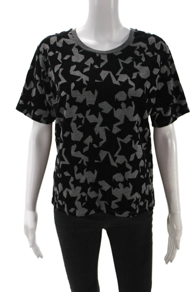 Maje Womens Basic Geometric Rayon Round Neck Short Sleeve T-Shirt Black Size 3