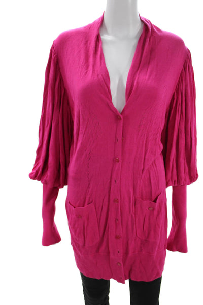 Byron Lars Women Cardigan Pink Viscose V-Neck Long Sleeve Size L