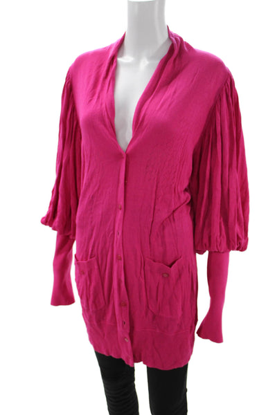 Byron Lars Women Cardigan Pink Viscose V-Neck Long Sleeve Size L
