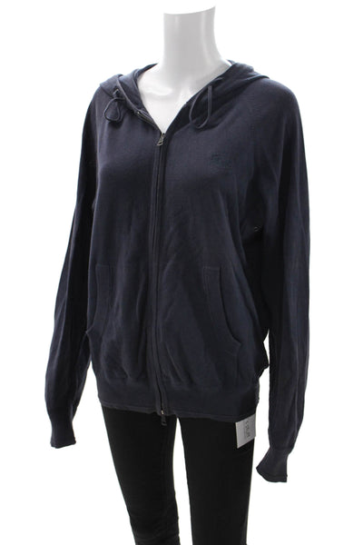 Burberry Brit Womens Full Zip Cotton Sweater Blue Size M