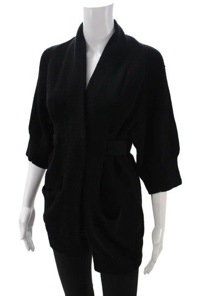 Elie Tahari Womens Cardigan Black Wool Blend Collared 3/4 Sleeve Size XS