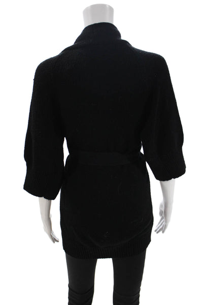 Elie Tahari Womens Cardigan Black Wool Blend Collared 3/4 Sleeve Size XS