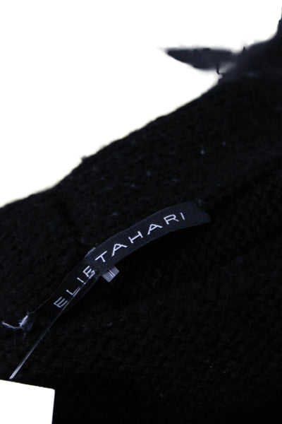 Elie Tahari Womens Cardigan Black Wool Blend Collared 3/4 Sleeve Size XS