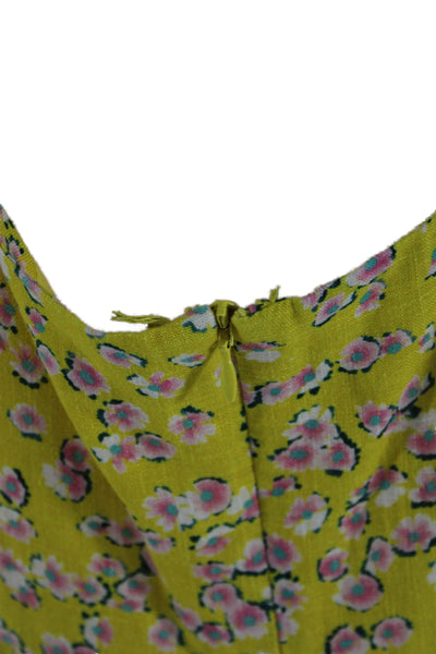 Nicholas Womens Maxi Floral Linen V-Neck Button 3/4 Sleeve Yellow Dress Size M