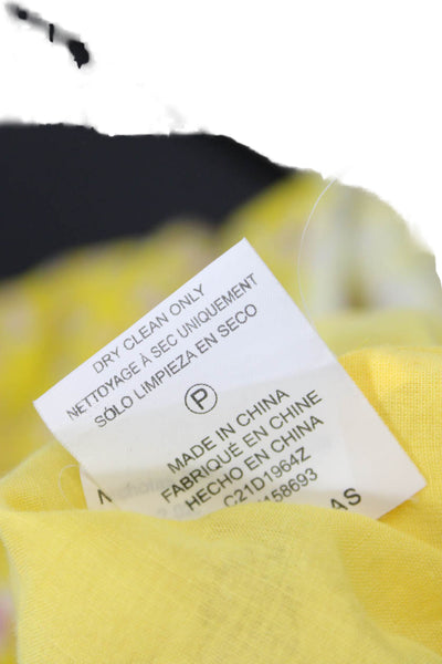 Nicholas Womens Maxi Floral Linen V-Neck Button 3/4 Sleeve Yellow Dress Size M