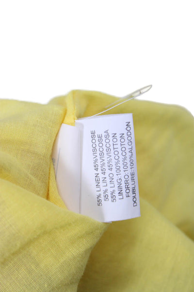 Nicholas Womens Maxi Floral Linen V-Neck Button 3/4 Sleeve Yellow Dress Size M
